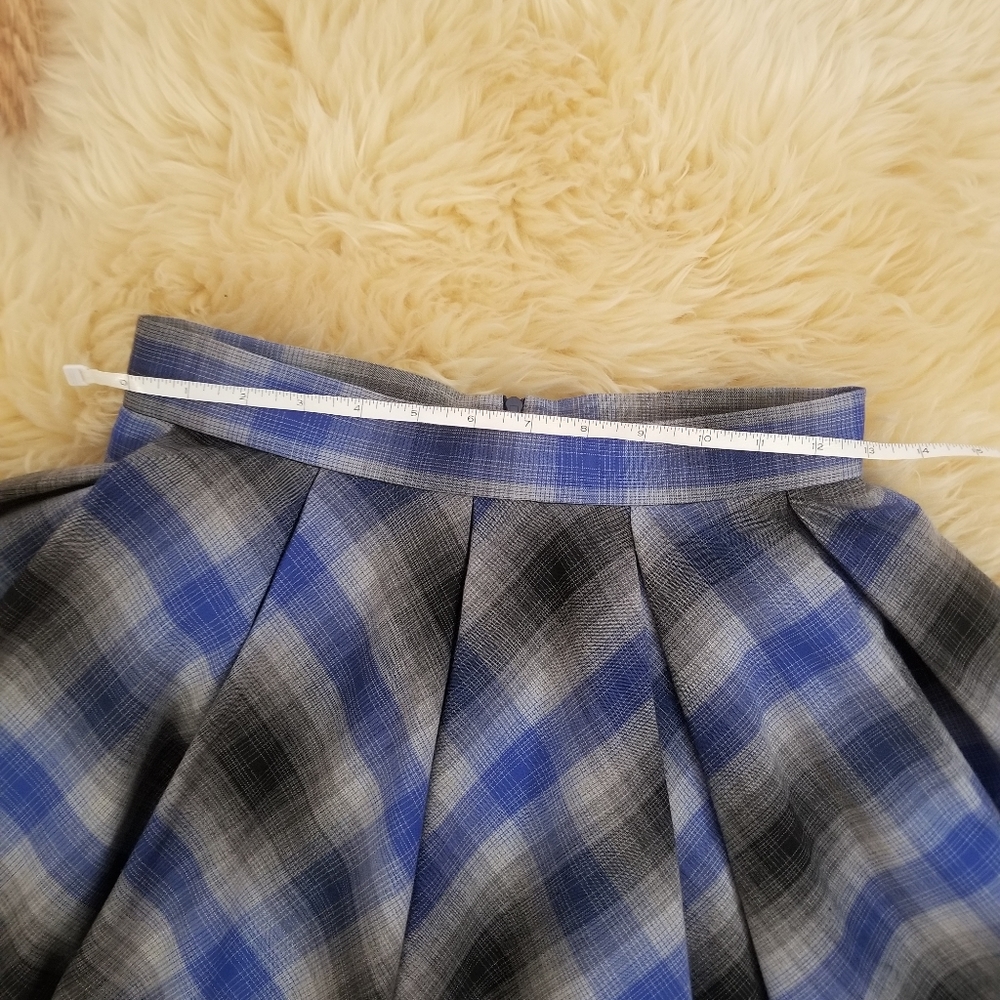 Plaid Skirt Circle Skirt Midi Blue Grey XS - Picture 3 of 7